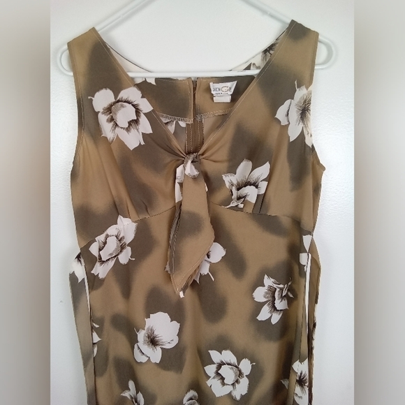 Vintage 90s Brown Floral Midi Dress | Medium - Picture 3 of 7